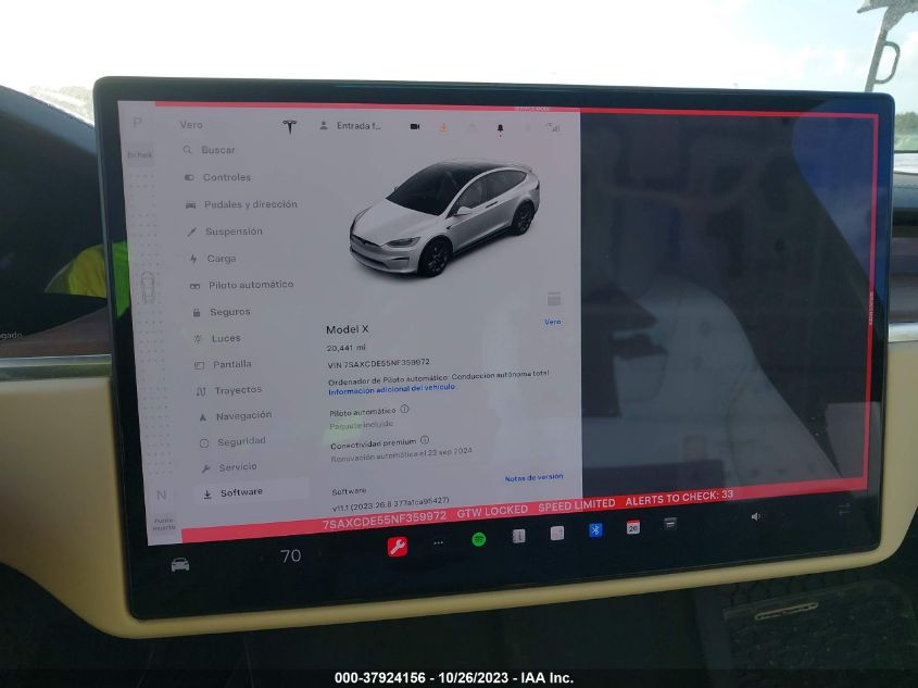 VIN 7SAXCDE55NF359972 2022 TESLA MODEL X