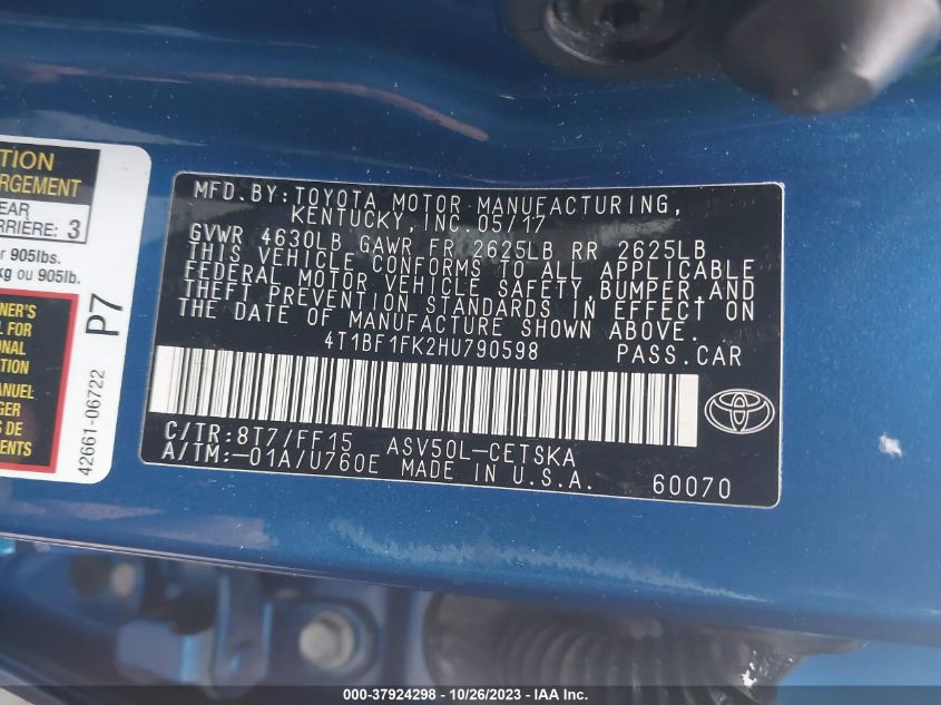 2017 TOYOTA CAMRY SE - 4T1BF1FK2HU790598