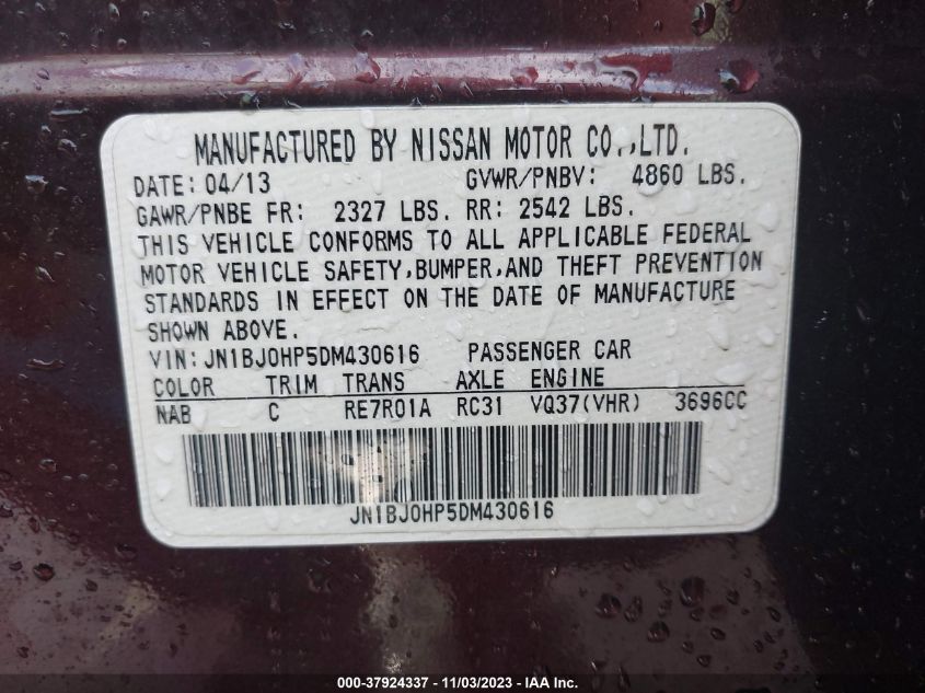 2013 INFINITI EX37 JOURNEY JN1BJ0HP5DM430616