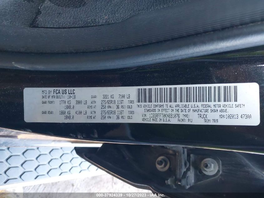 2019 RAM 1500 BIG HORN/LONE STAR - 1C6SRFFT0KN691076