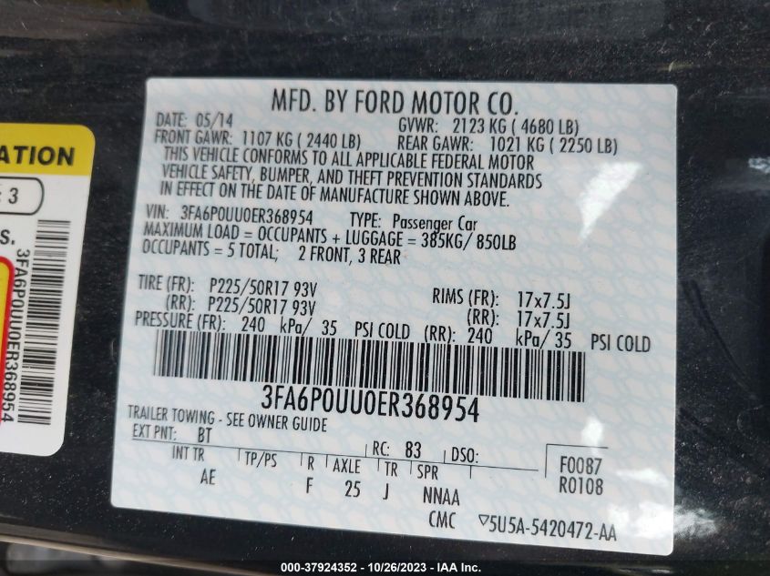 2014 FORD FUSION S HYBRID - 3FA6P0UU0ER368954