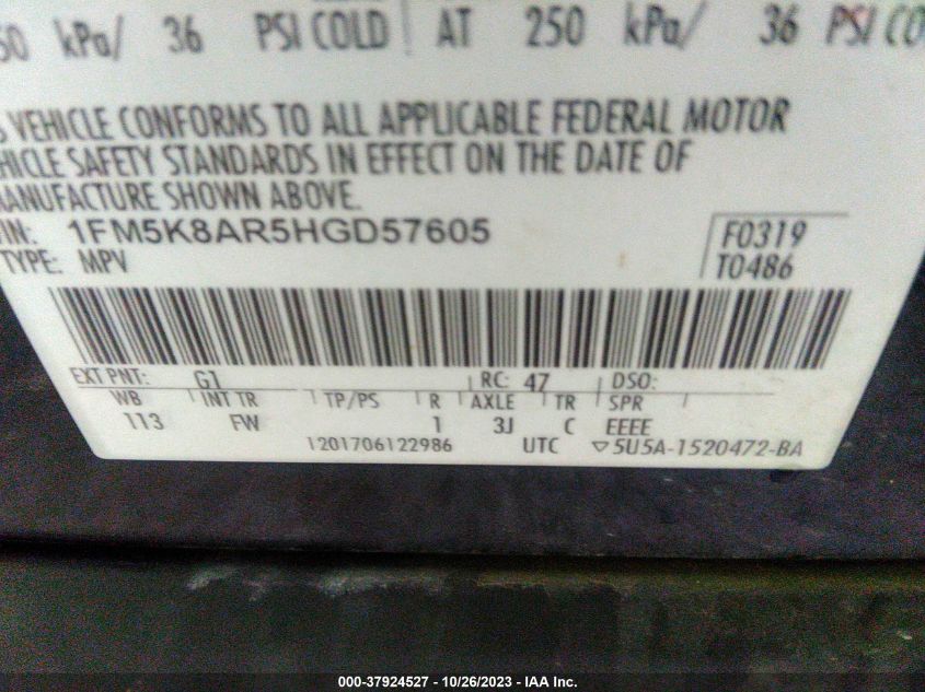 2017 FORD UTILITY POLICE INTERCEPTOR 1FM5K8AR5HGD57605