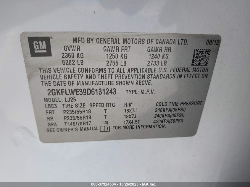 2013 GMC TERRAIN SLT - 2GKFLWE39D6131243