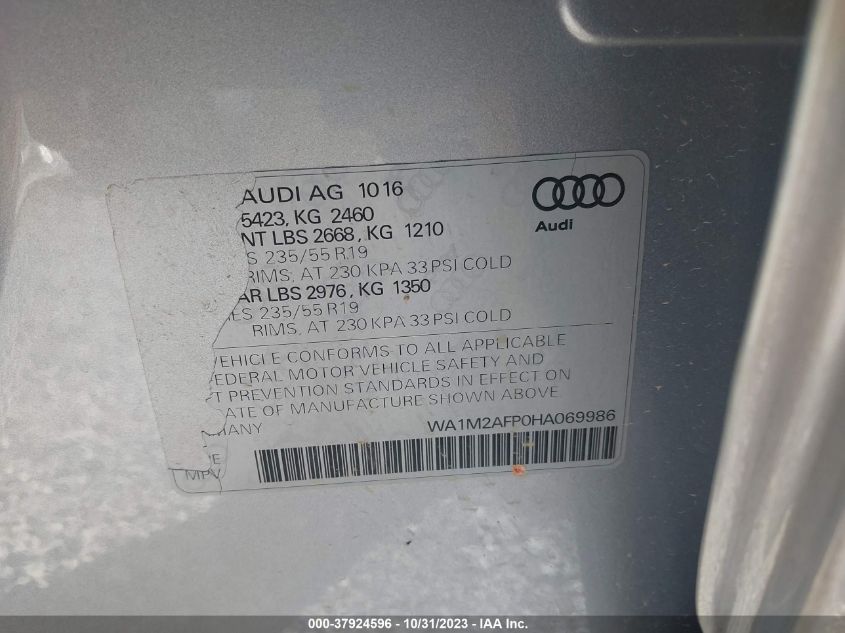 2017 AUDI Q5 PREMIUM PLUS - WA1M2AFP0HA069986
