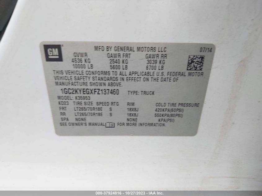 2015 CHEVROLET SILVERADO 3500HD WT 1GC2KYEGXFZ137460