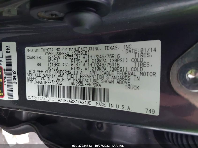 2014 TOYOTA TACOMA PRERUNNER - 5TFJX4GN1EX031362