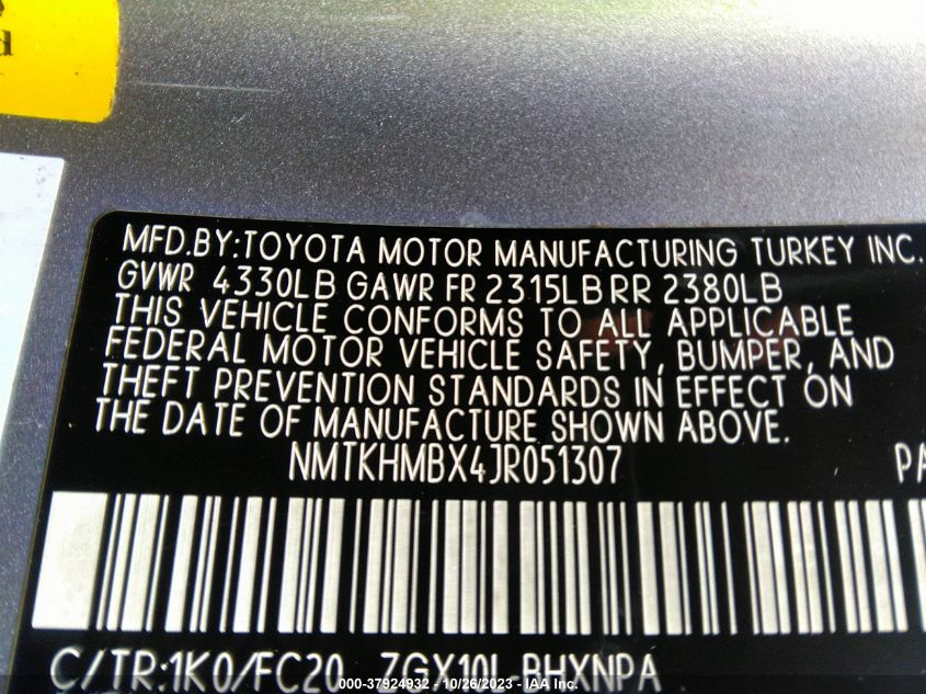 2018 TOYOTA C-HR XLE/XLE PREMIUM - NMTKHMBX4JR051307