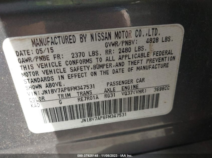 2015 INFINITI Q50 PREMIUM/SPORT - JN1BV7AP6FM347531