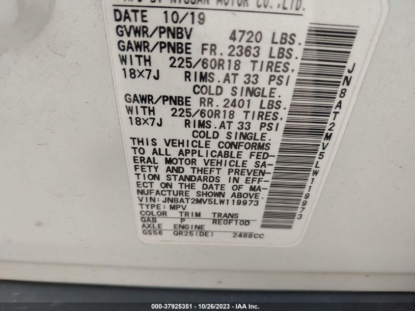2020 NISSAN ROGUE S/SV - JN8AT2MV5LW119973