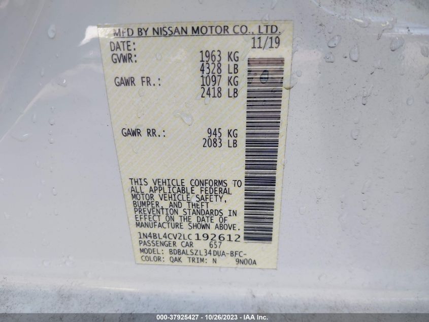 2020 NISSAN ALTIMA 2.5 SR - 1N4BL4CV2LC192612