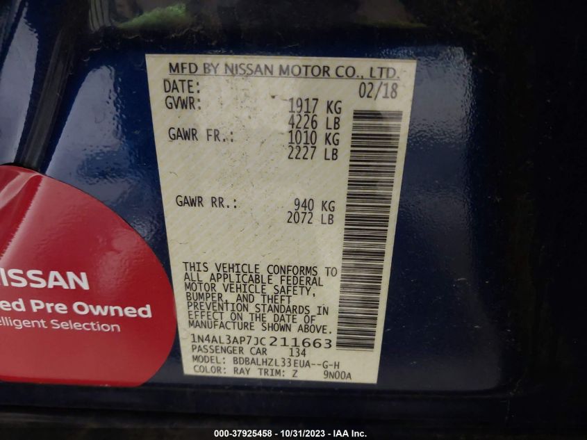 2018 NISSAN ALTIMA 2.5 SR - 1N4AL3AP7JC211663