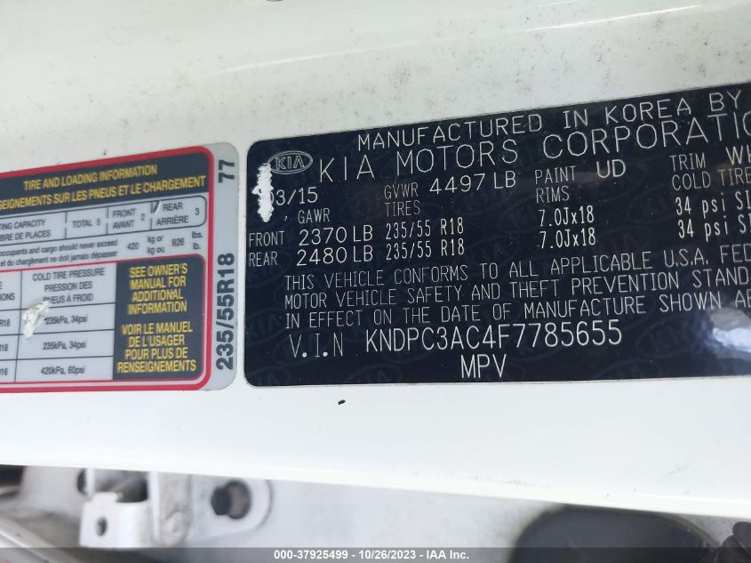 2015 KIA SPORTAGE EX - KNDPC3AC4F7785655