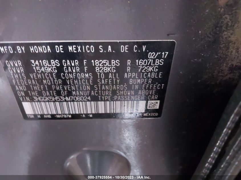VIN 3HGGK5H53HM706024 2017 HONDA FIT LX