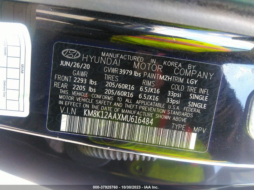 VIN KM8K12AAXMU616484 2021 HYUNDAI KONA no.9