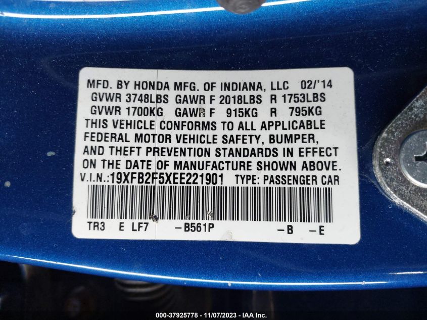 2014 HONDA CIVIC LX - 19XFB2F5XEE221901