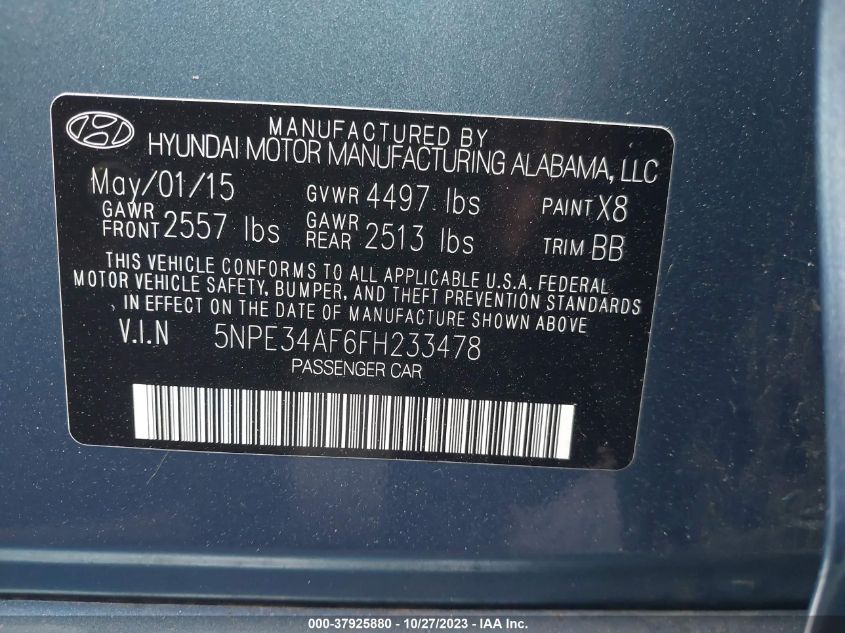 2015 HYUNDAI SONATA 2.4L SPORT - 5NPE34AF6FH233478