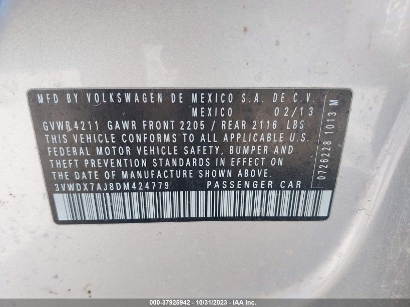 2013 VOLKSWAGEN JETTA SEDAN SE 3VWDX7AJ8DM424779