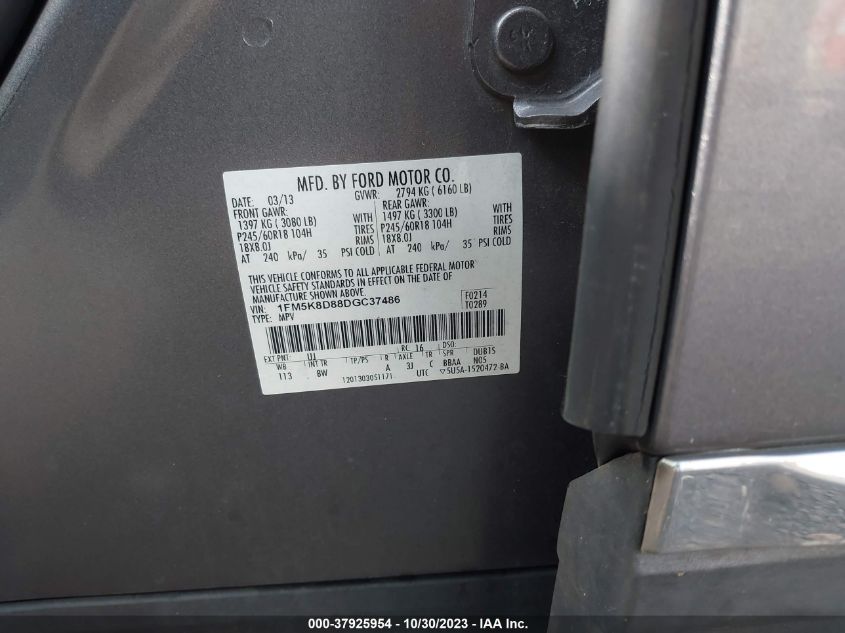2013 FORD EXPLORER XLT - 1FM5K8D88DGC37486