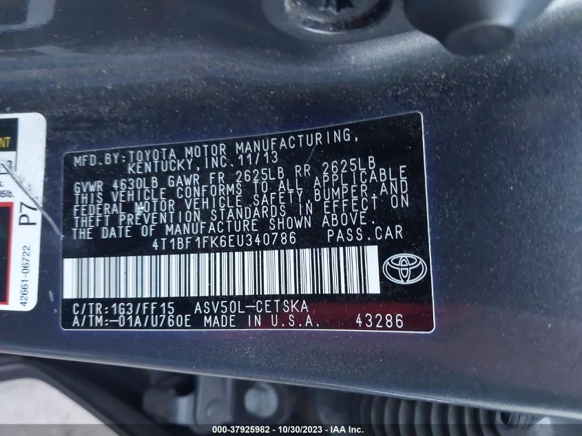 2014 TOYOTA CAMRY L/LE/XLE/SE/SE SPORT - 4T1BF1FK6EU340786