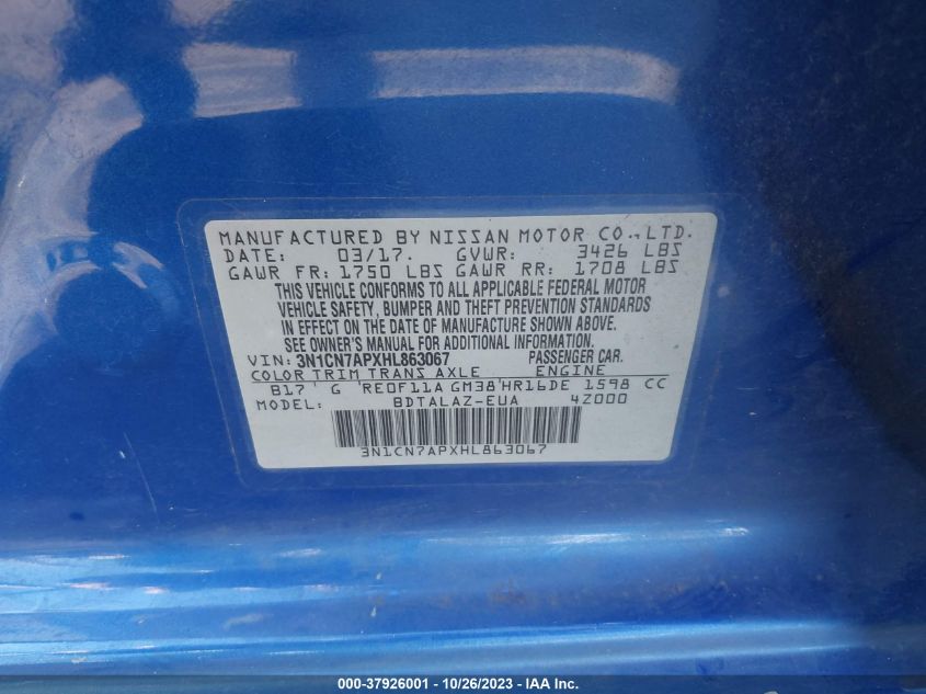 2017 NISSAN VERSA SEDAN S PLUS - 3N1CN7APXHL863067