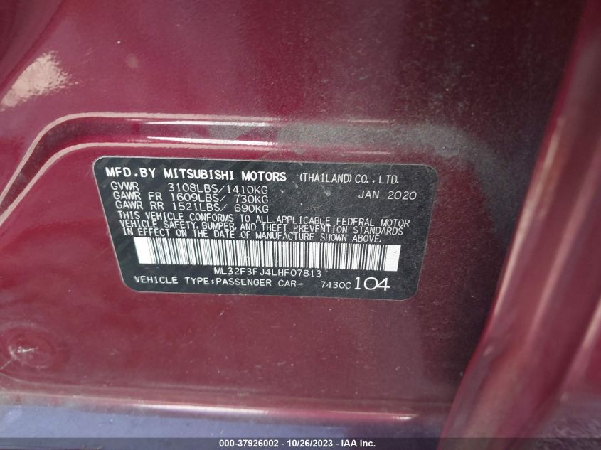 VIN ML32F3FJ4LHF07813 2020 MITSUBISHI MIRAGE G4 ES