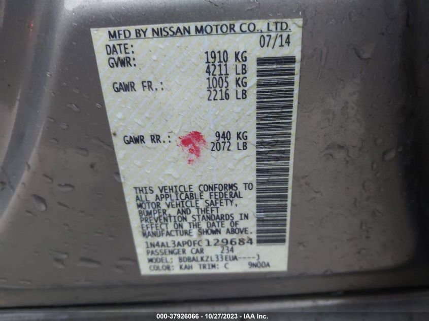 2015 NISSAN ALTIMA 2.5 SV - 1N4AL3AP0FC129684