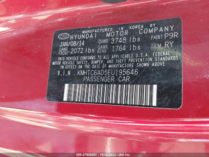 2014 HYUNDAI VELOSTER - KMHTC6AD5EU195646