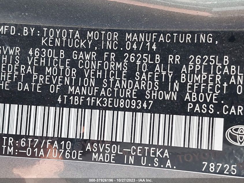 2014 TOYOTA CAMRY L/LE/XLE/SE/SE SPORT - 4T1BF1FK3EU809347
