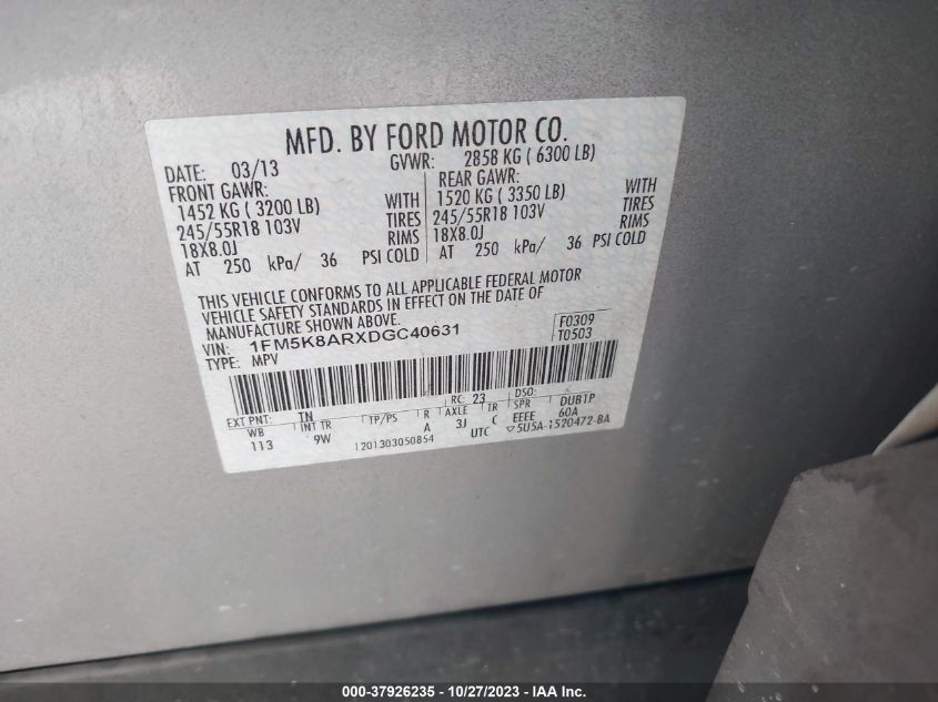 2013 FORD UTILITY POLICE 1FM5K8ARXDGC40631
