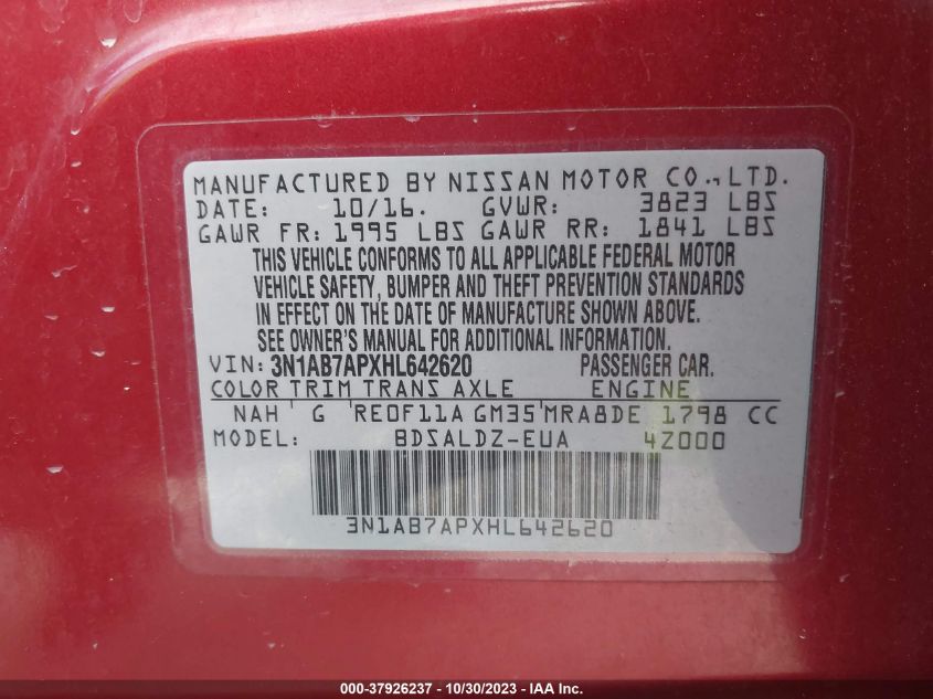 2017 NISSAN SENTRA S/SV/SR/SL - 3N1AB7APXHL642620