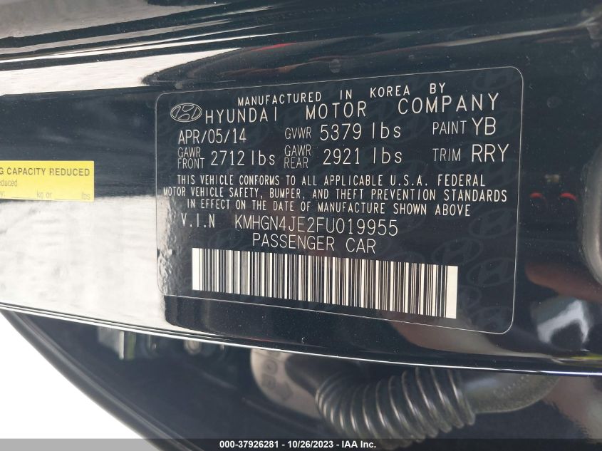 2015 HYUNDAI GENESIS 3.8L - KMHGN4JE2FU019955