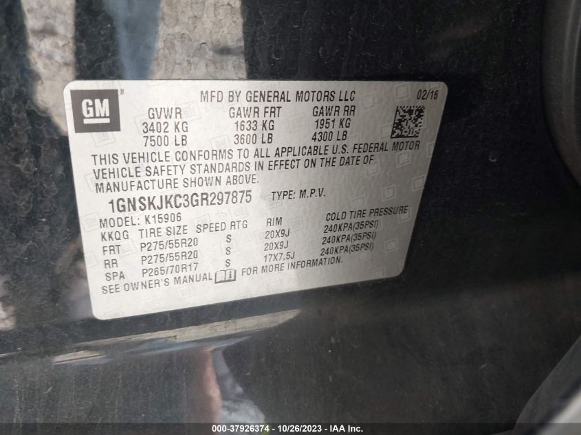2016 CHEVROLET SUBURBAN K1500 LTZ - 1GNSKJKC3GR297875