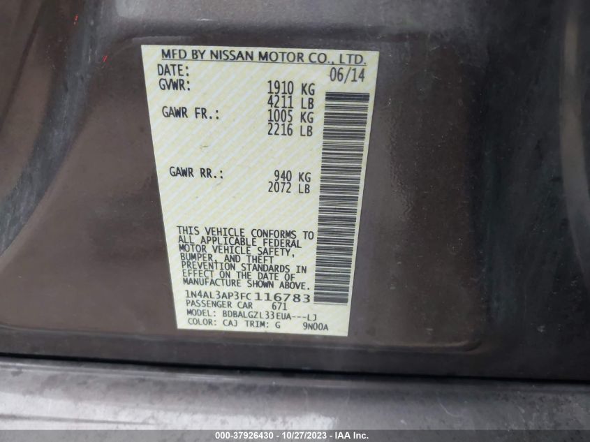 2015 NISSAN ALTIMA 2.5 S - 1N4AL3AP3FC116783