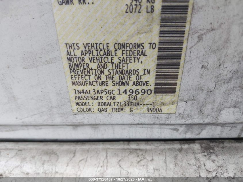 2016 NISSAN ALTIMA 2.5/S/SV/SL/SR - 1N4AL3AP5GC149690