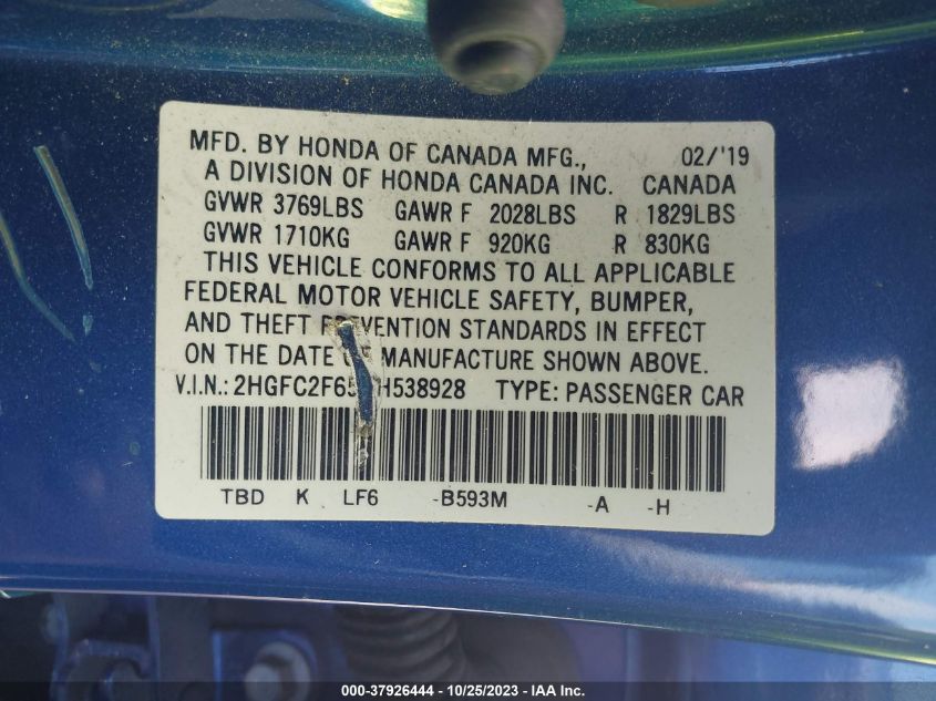 2019 HONDA CIVIC SEDAN LX - 2HGFC2F65KH538928