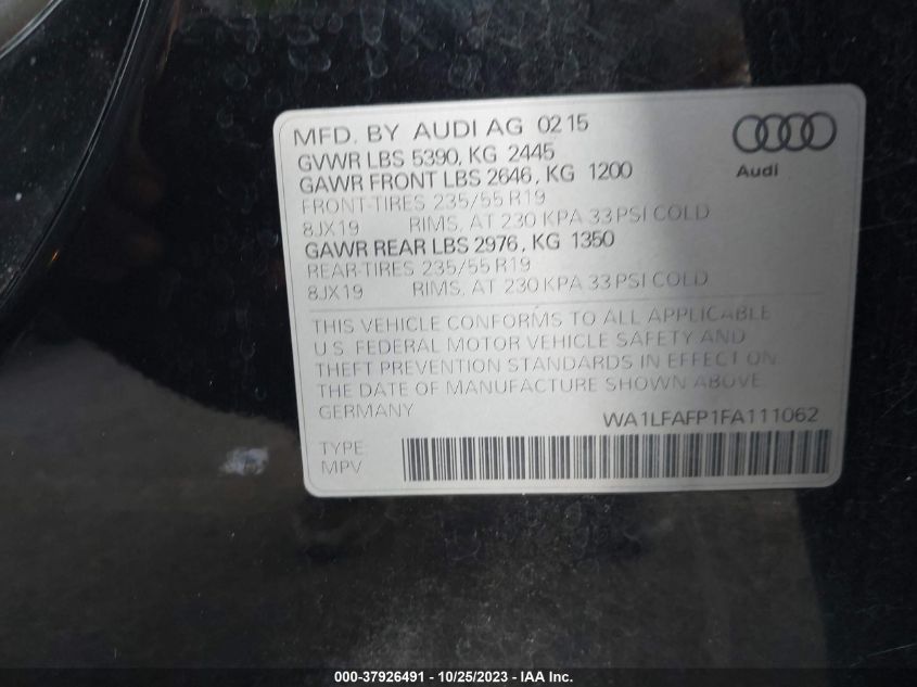 WA1LFAFP1FA111062 2015 AUDI Q5, photo no. 9