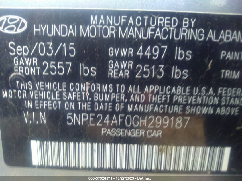 2016 HYUNDAI SONATA SE - 5NPE24AF0GH299187