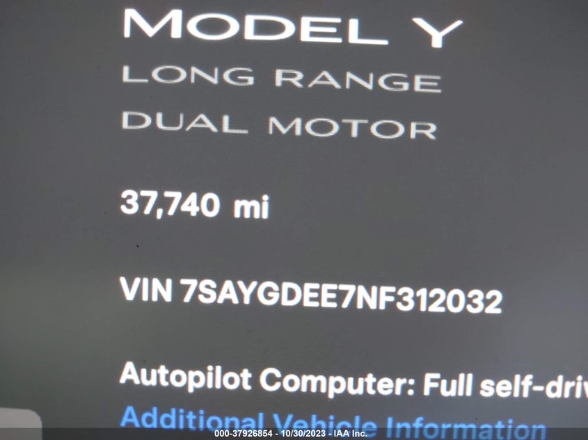 VIN 7SAYGDEE7NF312032 2022 TESLA MODEL Y