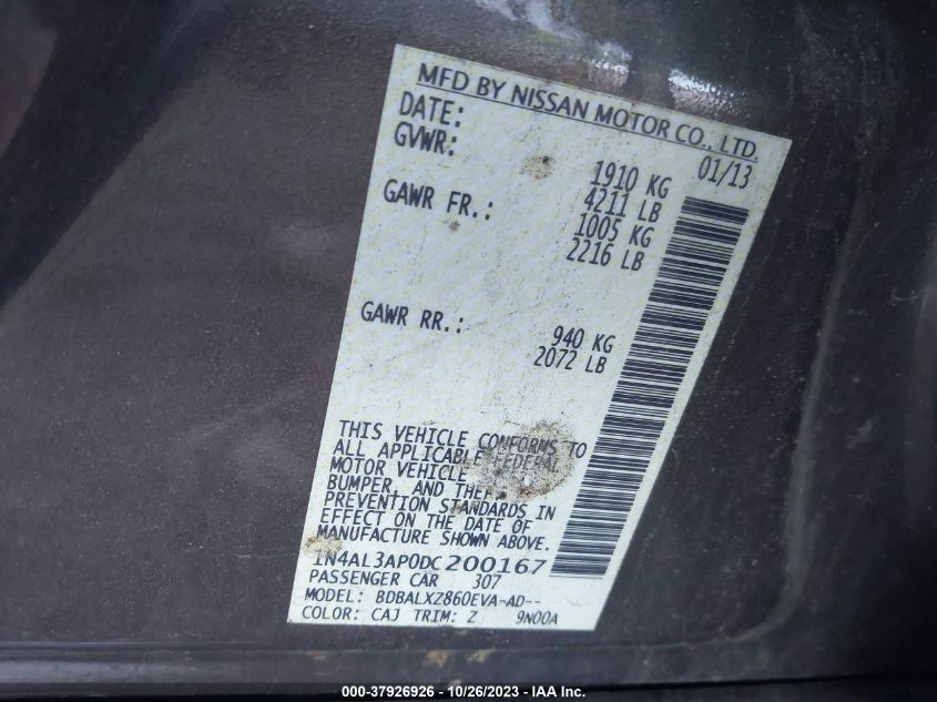 2013 NISSAN ALTIMA 2.5 SL - 1N4AL3AP0DC200167