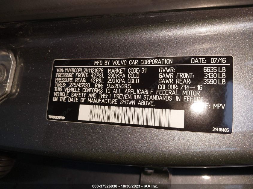 2017 VOLVO XC90 HYBRID T8 INSCRIPTION - YV4BC0PL2H1121678