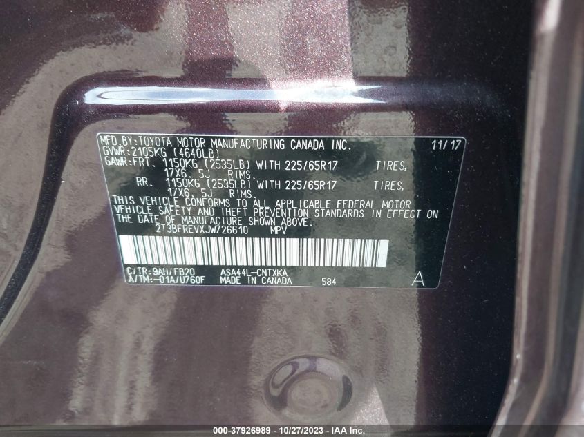 2018 TOYOTA RAV4 LE - 2T3BFREVXJW726610