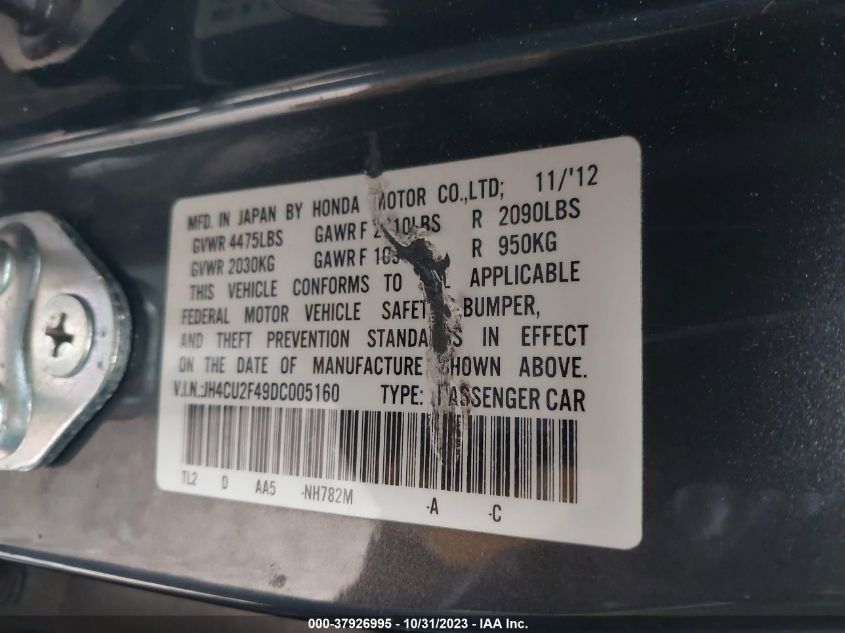 2013 ACURA TSX - JH4CU2F49DC005160