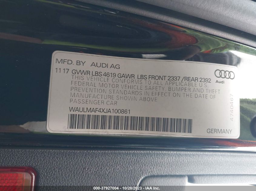 2018 AUDI A4 PREMIUM PLUS - WAULMAF4XJA100861