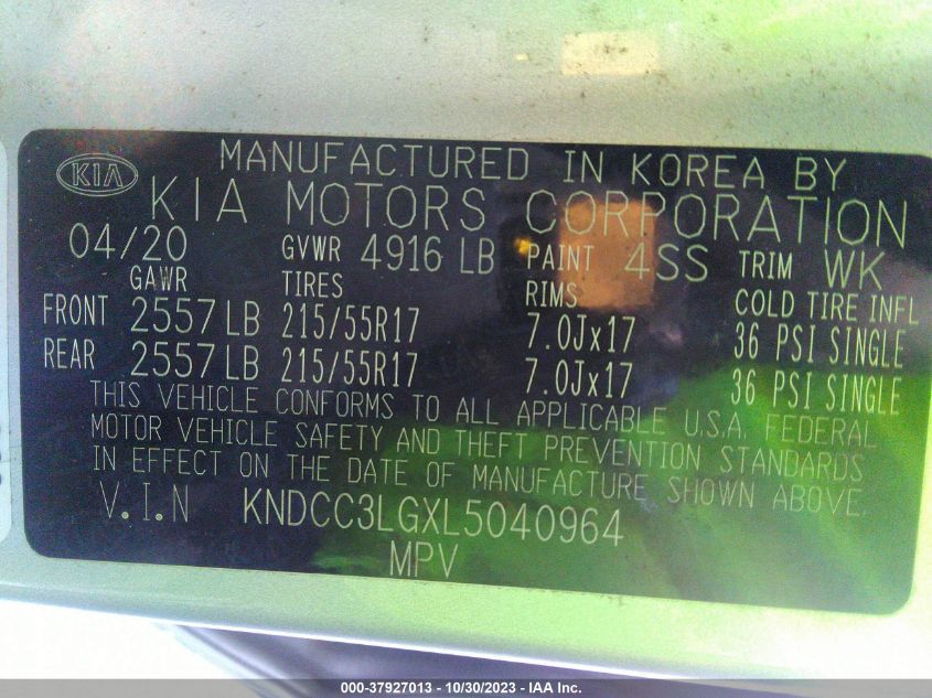 2020 KIA NIRO EV EX KNDCC3LGXL5040964