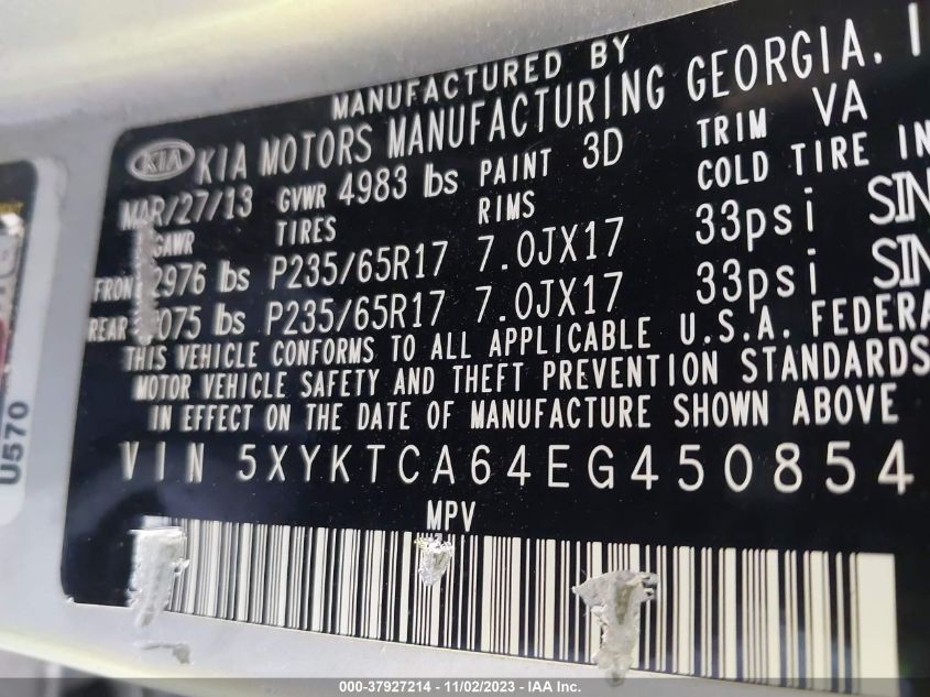 2014 KIA SORENTO LX - 5XYKTCA64EG450854
