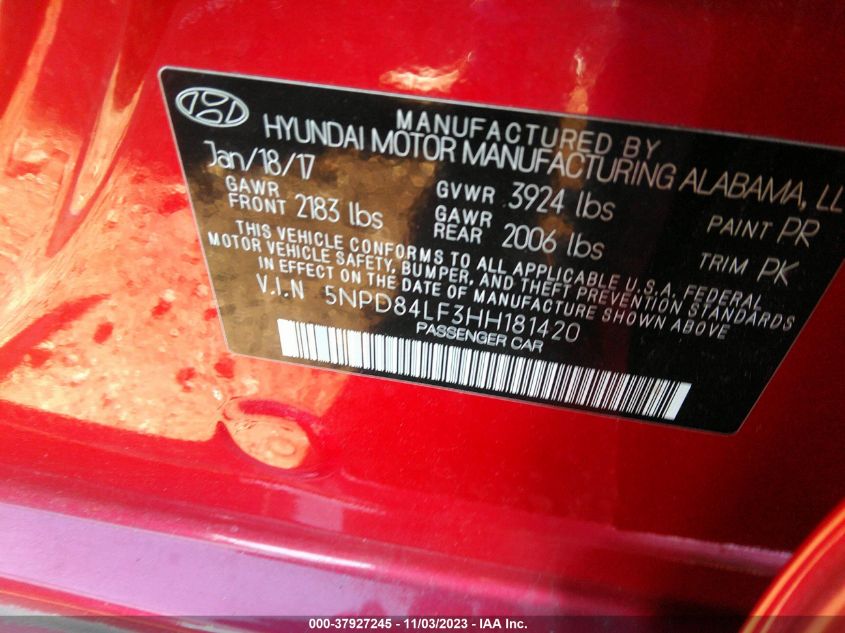 2017 HYUNDAI ELANTRA SE - 5NPD84LF3HH181420