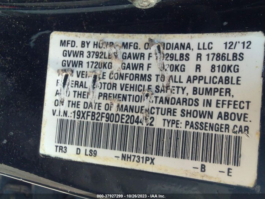 2013 HONDA CIVIC SDN EX-L - 19XFB2F90DE204462