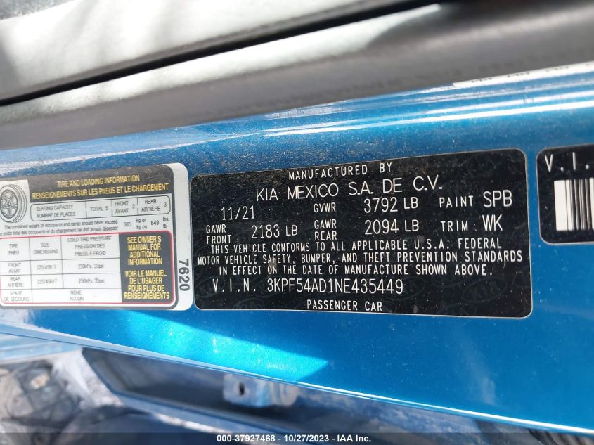 2022 KIA FORTE GT LINE - 3KPF54AD1NE435449