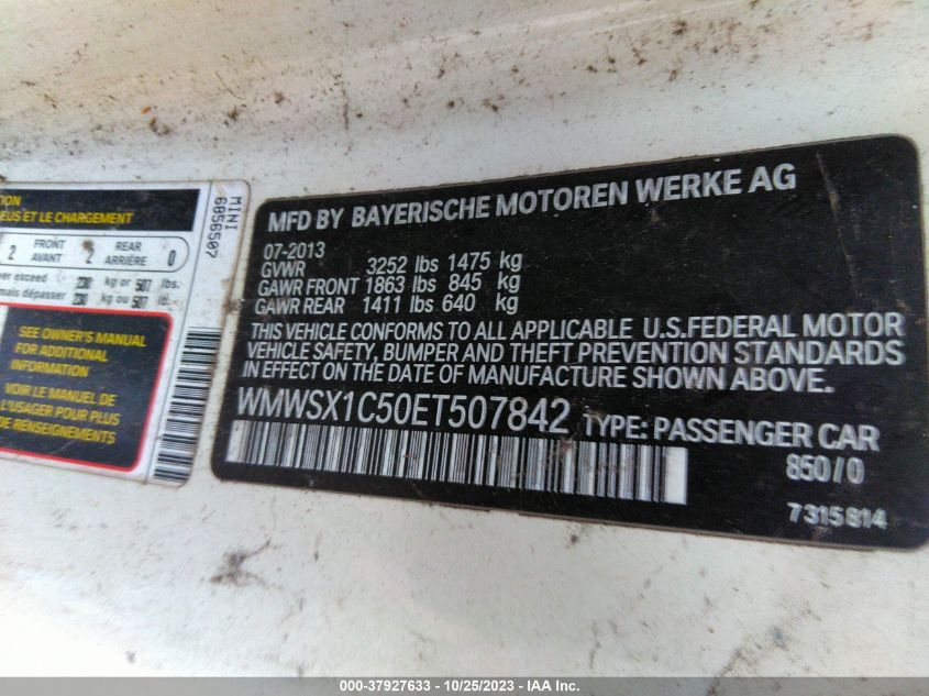 2014 MINI COOPER COUPE - WMWSX1C50ET507842