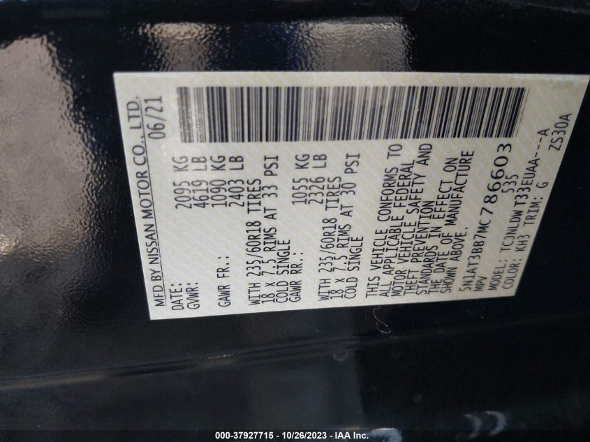 VIN 5N1AT3BB7MC786603 2021 NISSAN ROGUE SV